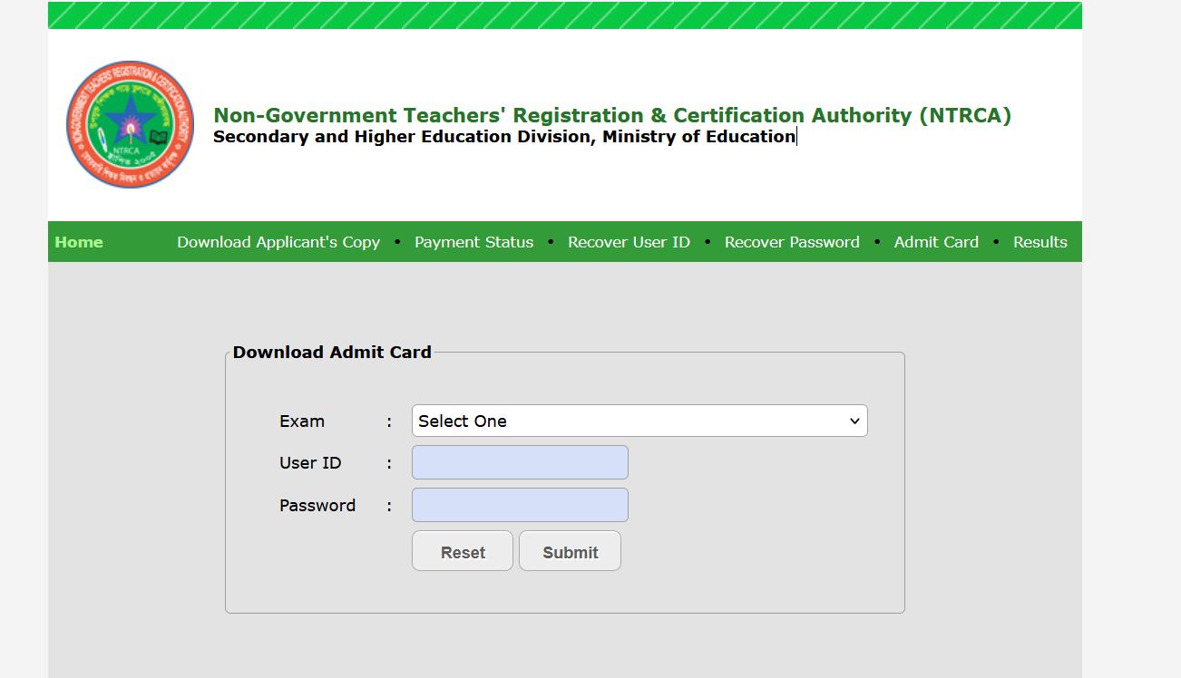 NTRCA Admit Card